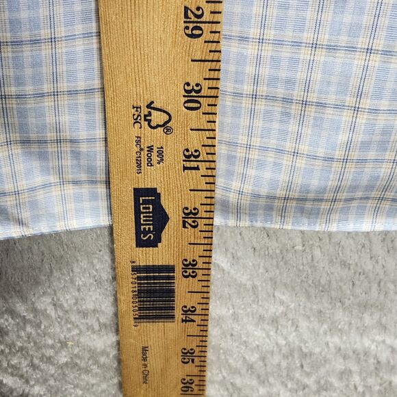 Gold Label Roundtree Men's 17 1/2  35 Light Blue Plaid Fitted Button Down Shirt - Picture 9 of 10
